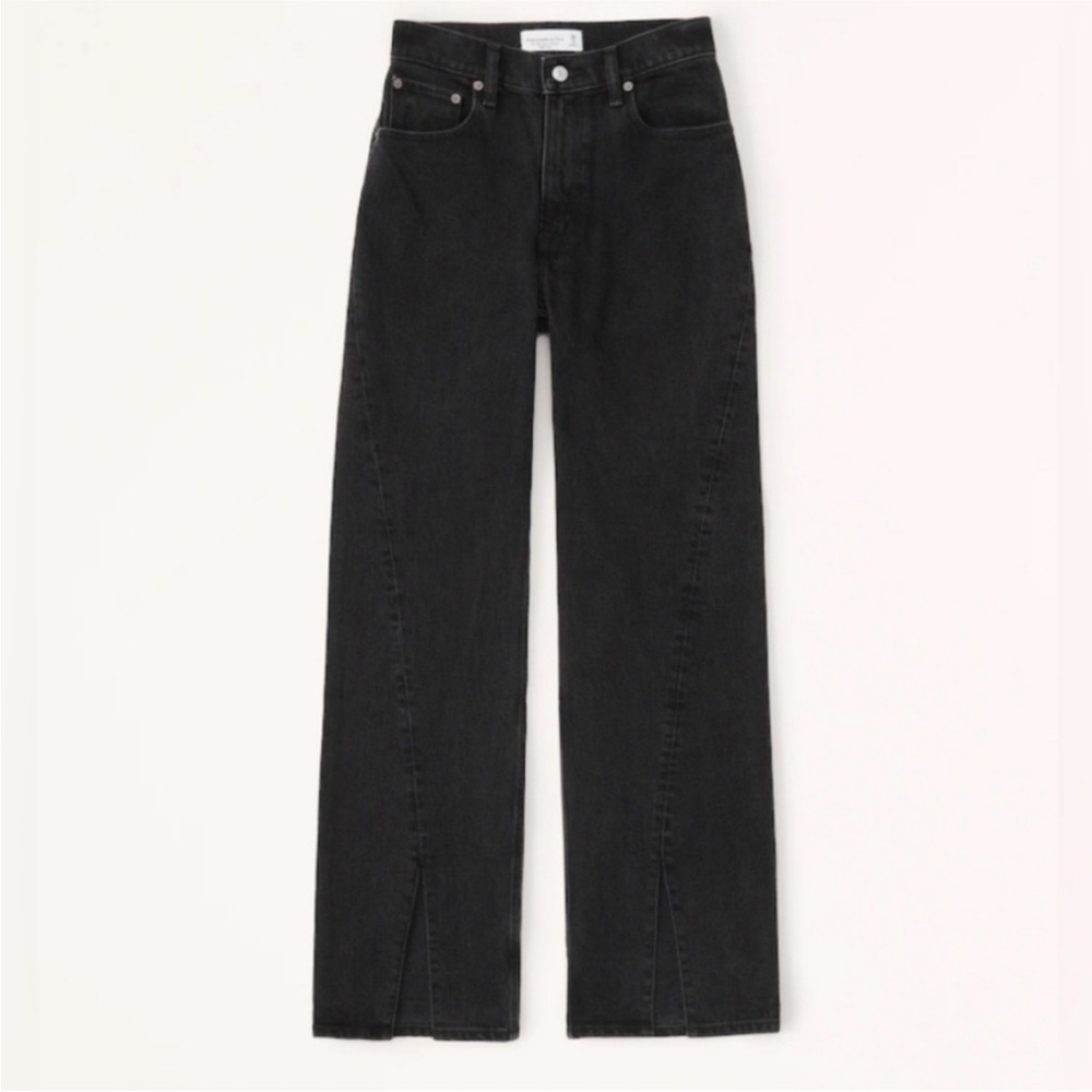 NWT Abercrombie 90s Relaxed High Rise Jeans Black Split Leg Curve Love Sz 31/12s